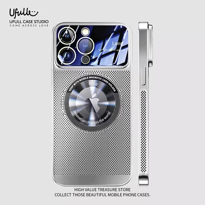 Luxury Heat Dissipation Magnetic Case For iPhone Electroplated Mesh Magsafe Glass Lens Enlarge logo Phone Cover - Supersell