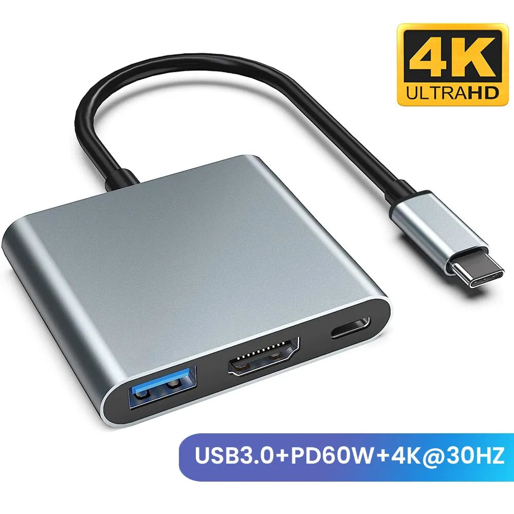 3 in 1 USB C Hub with 60W Power Delivery 4K HDMI Multiple Port