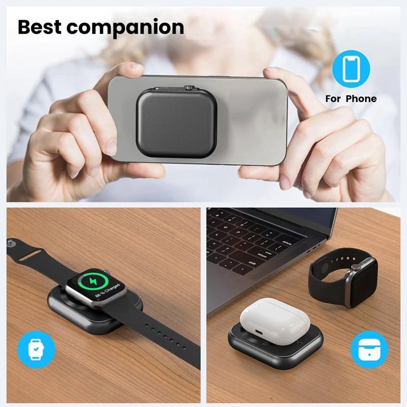 3 - In - 1 Magnetic Power Bank 5000Mah 22.5W Portable Magsafe Wireless Charger - Supersell