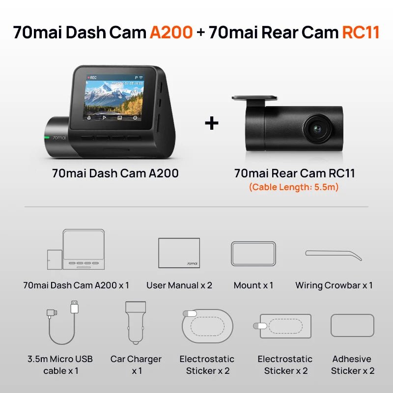 70mai Dash Cam A200 Dual - channel Record 24H - Supersell