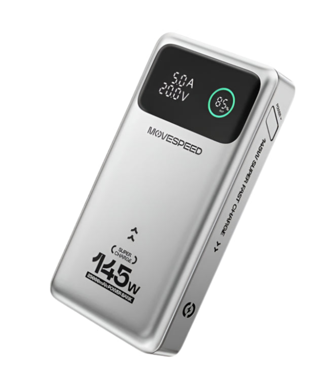 Silver electronic device with digital display on a white background