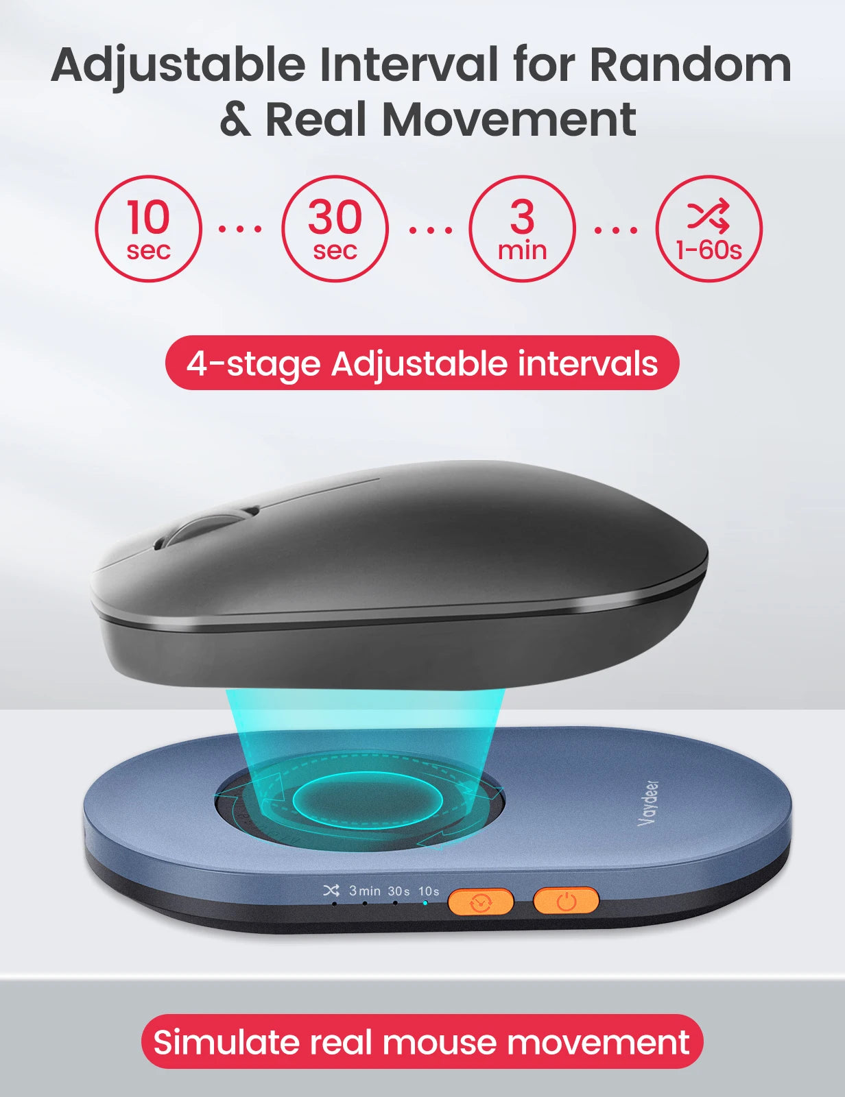 Vaydeer Undetectable Mouse Jiggler with Power Adapter and ON/Off Switch Mouse Mover Simulator, Driver-Free Mouse Movement Simula - Supersell