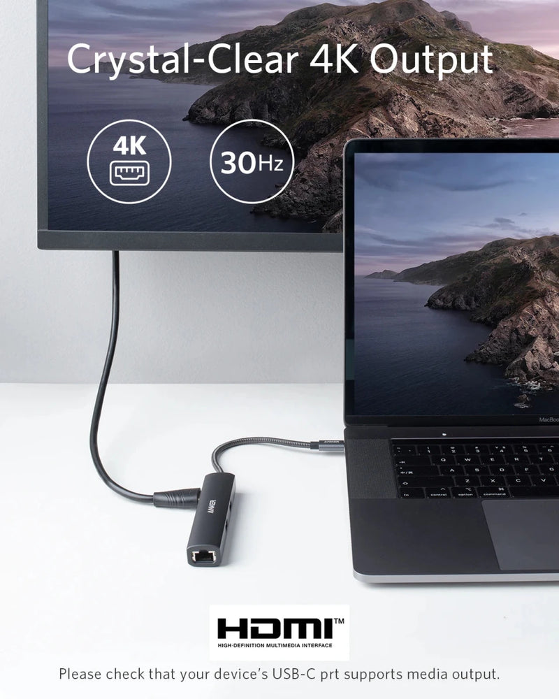 Anker USB Hub Adapter 5 - in - 1 with 4K USB C to HDMI - Supersell