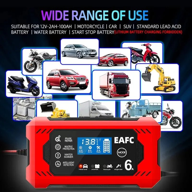 Car Battery Charger 6A 12V Car with LCD Display - Supersell