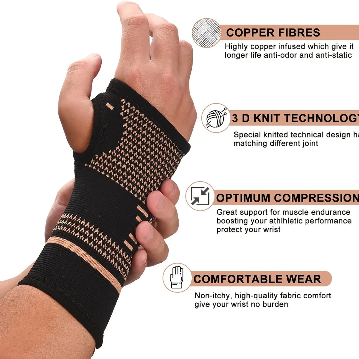 Copper Compression Wrist Sleeve for Arthritis & Joint Support - Supersell