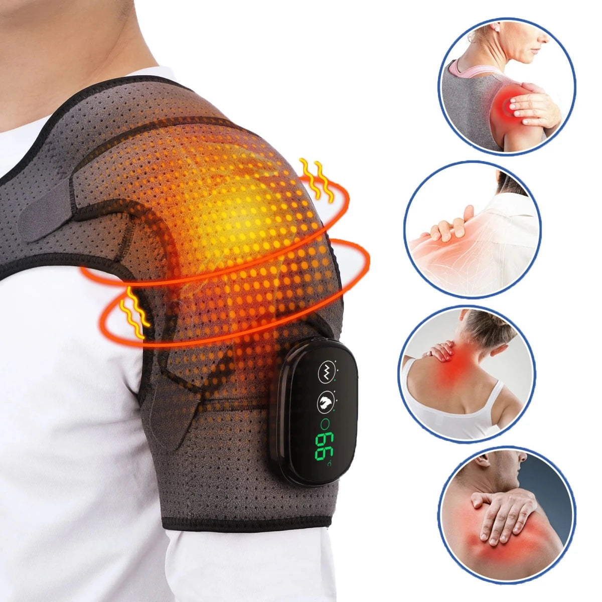 Heating Vibrations Shoulder, Neck, & Back Massage Brace 3 Levels Physiotherapy Therapy - Supersell
