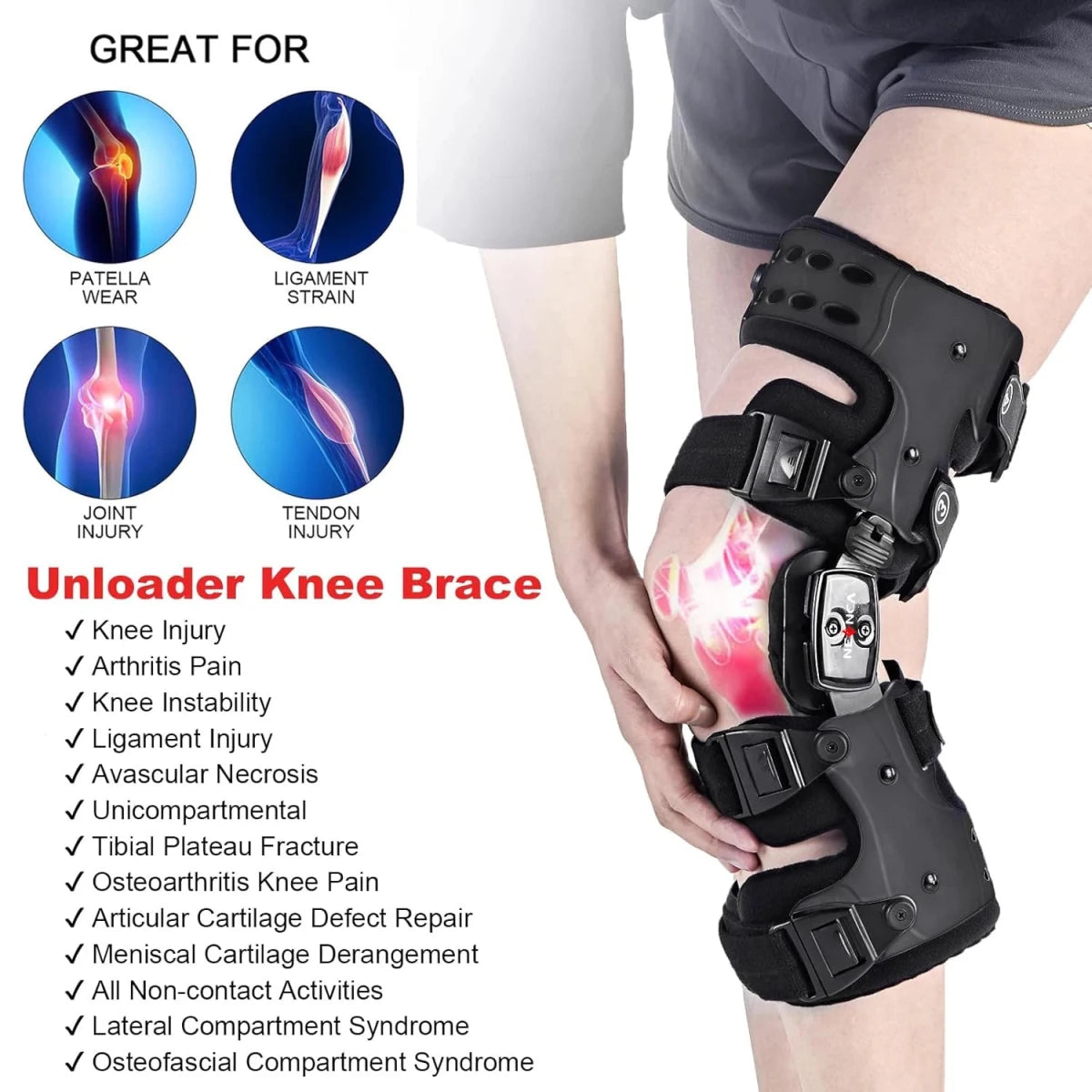 Hinged Unloader Knee Brace - ACL, Meniscus & Patella Support - Supersell