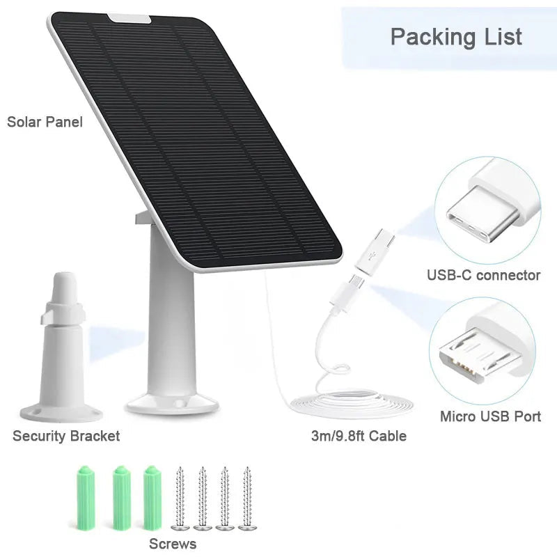 Solar Panel for EufyCam Reolink Argus Micro USB and USB - C Charging - Supersell