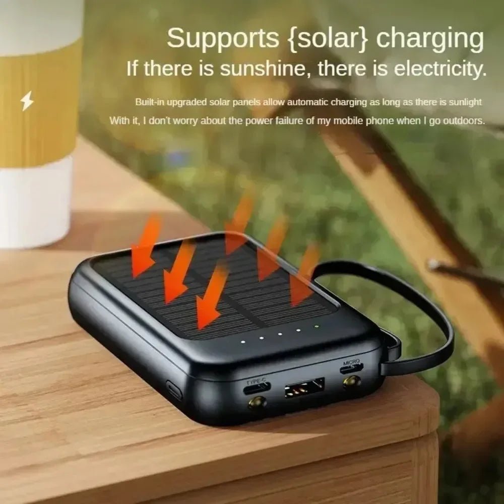 Solar Power Bank Big Capacity with 3 Built - in Cables - Supersell