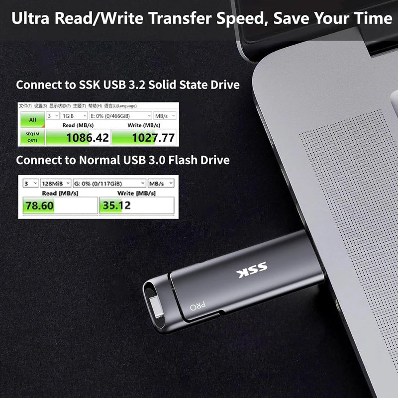 SSK External SSD Type - C + USB A 3.2 Flash Drive - Supersell